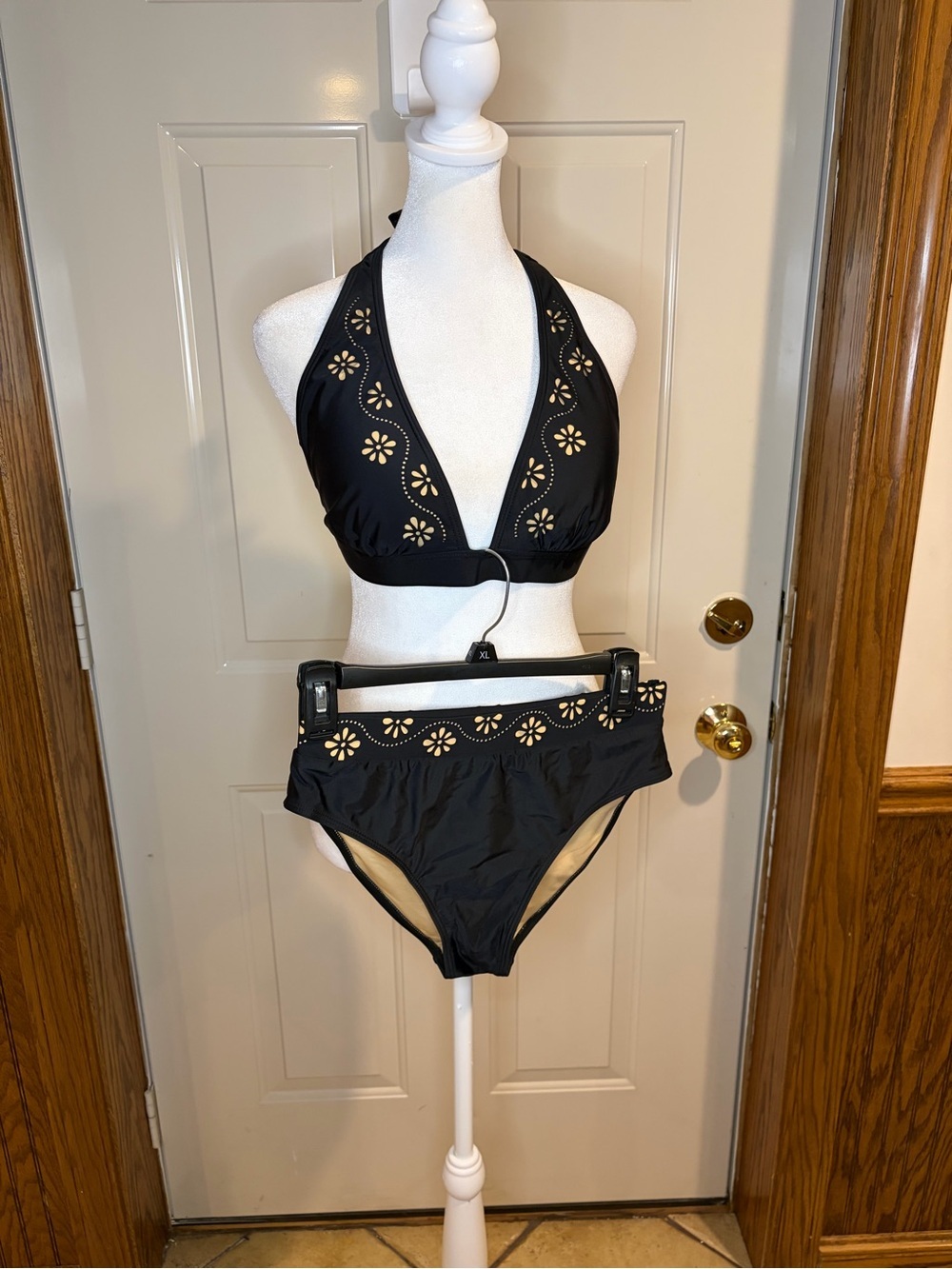 Black Floral Cutout Bikini Set Size Medium